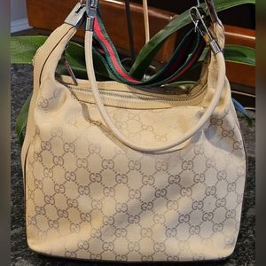 Gucci Beige Monogram Bag with Green and Red Straps